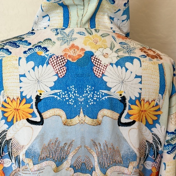 Daily Practice by Anthropologie Postcard Hooded Bomber Jacket Crane Print Sz L - Picture 14 of 16